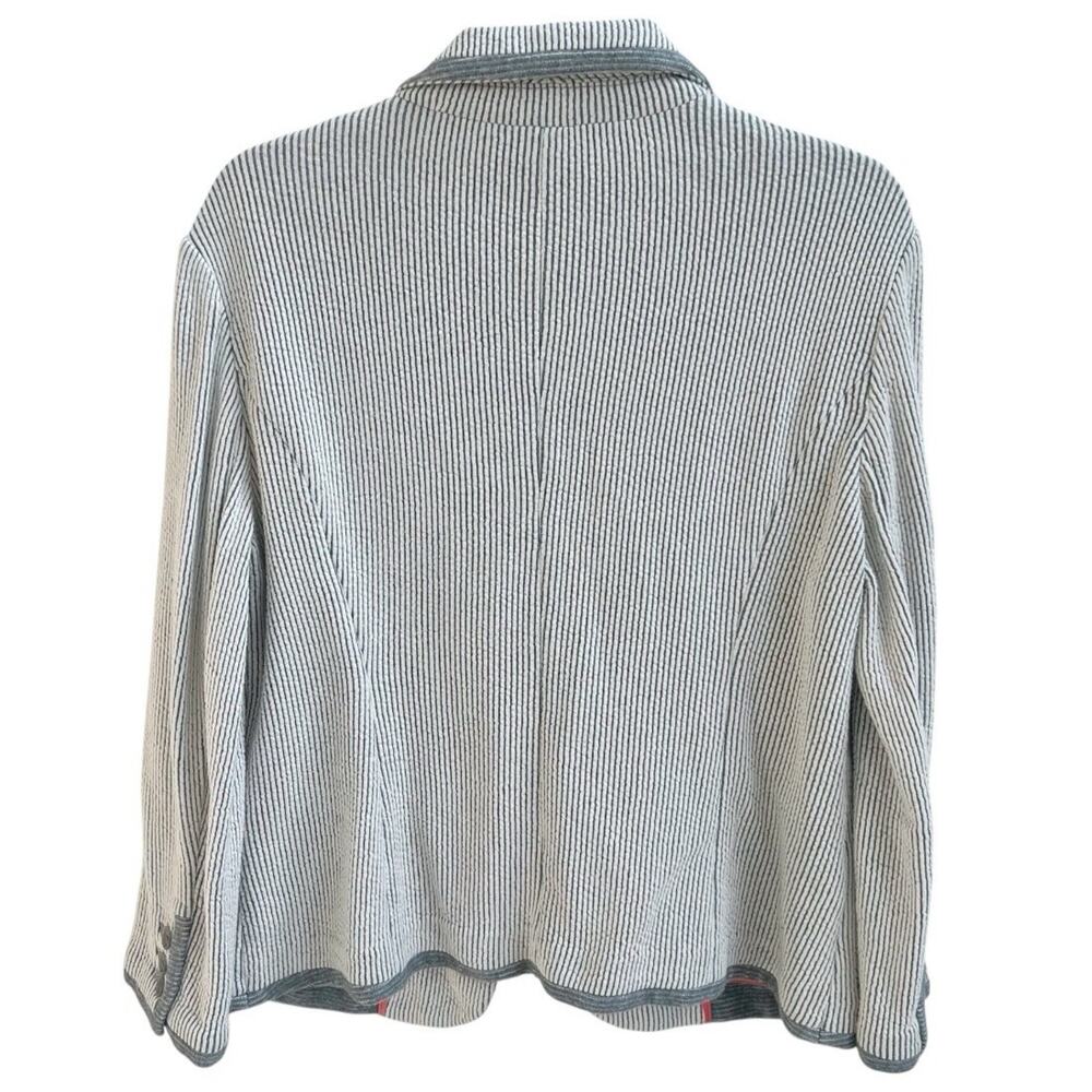 Loft Blazer White & Gray Striped Jacket Sz L Cotton Textured Two Buttons Office - Picture 2 of 6